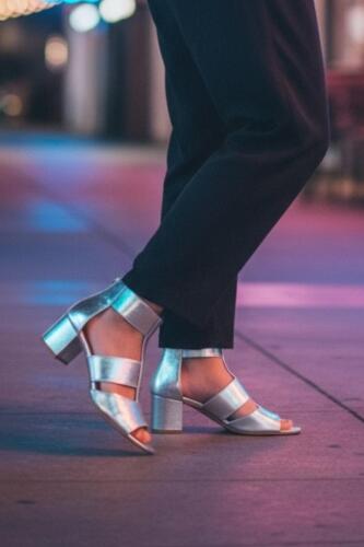 Fitbas 111212 771 Kadın Gümüş Topuklu Büyük & Küçük Numara Sandalet - Fitbas