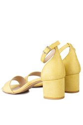 Fitbas 111272 127 Kadın Limon Sarı Süet Topuklu Büyük & Küçük Numara Sandalet - Thumbnail