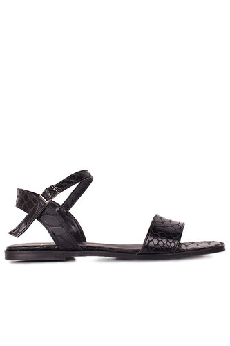 Fitbas 111602 066 Kadın Siyah Kroko Büyük & Küçük Numara Sandalet - Fitbas