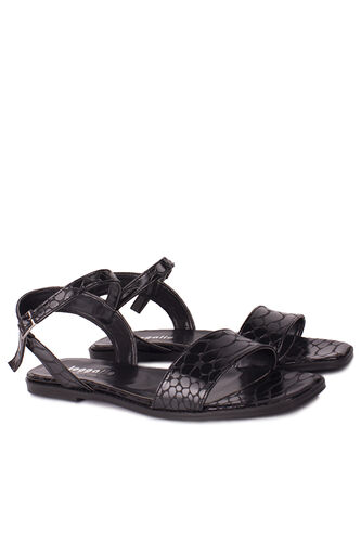 Fitbas - Fitbas 111602 066 Kadın Siyah Kroko Büyük & Küçük Numara Sandalet (1)