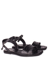 Fitbas 111602 066 Kadın Siyah Kroko Büyük & Küçük Numara Sandalet - Thumbnail