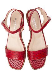 Fitbas 111602 566 Kadın Kırmızı Kroko Büyük & Küçük Numara Sandalet - Thumbnail